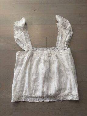 INTERMIX Beach Club White Lace-Trim Square Neck Ruffled Camisole